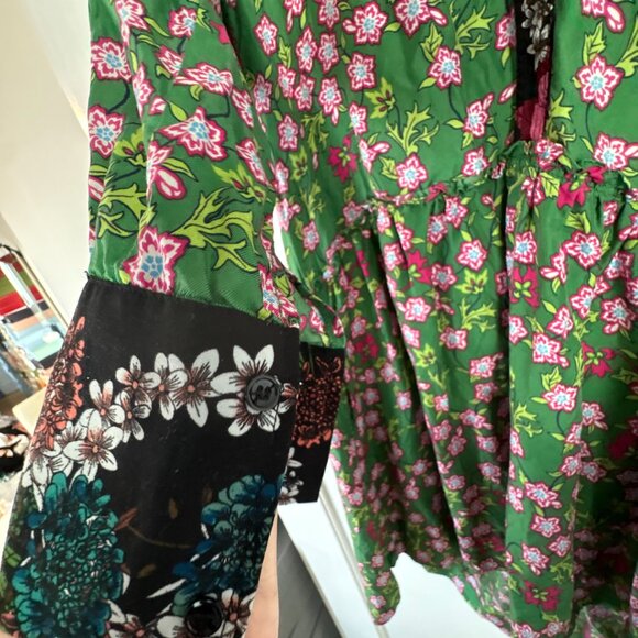 Sandro Torr Mini Dress Green Floral Silk Long Sleeves 38 - Picture 3 of 7